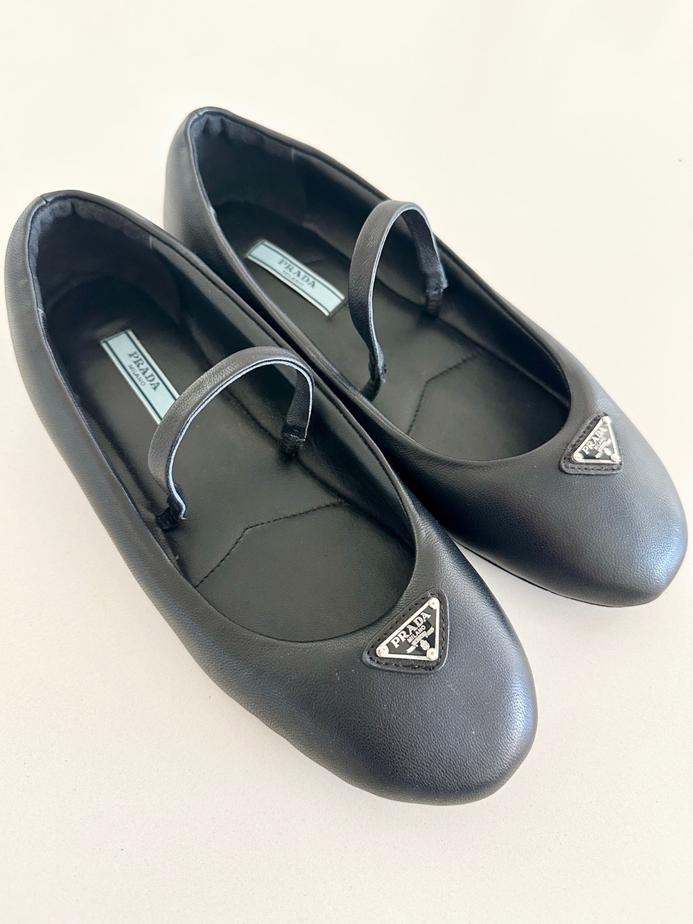 Prada Padded Ballerina Flat Black Leather Size 38 Made in Italy